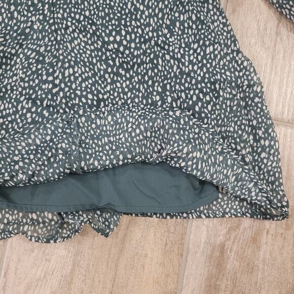 Joie Dress Women Size XXL Arctic Animal Leopard Print Balloon Sleeve Sheer Green - Picture 7 of 15